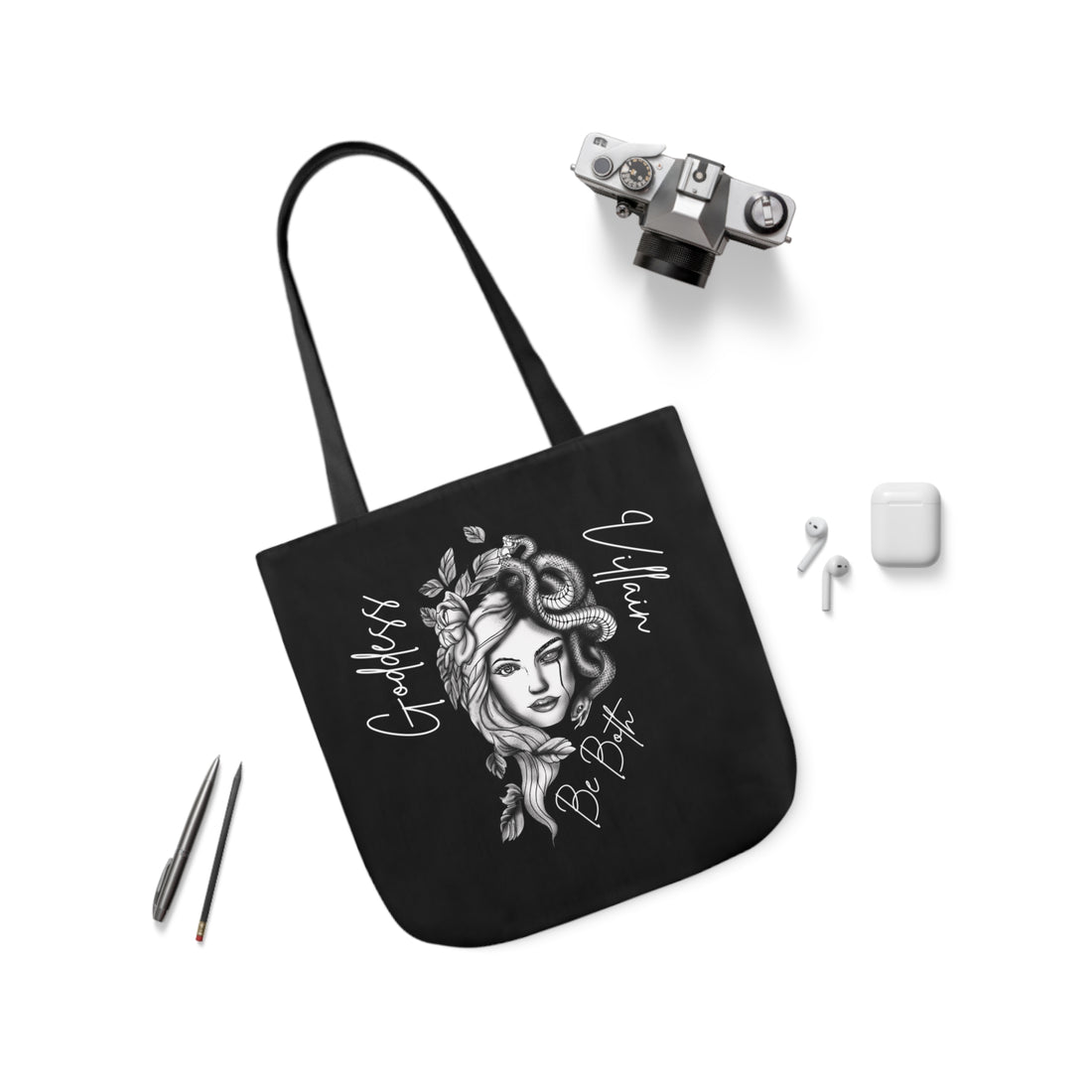 Goddess | Villain | Be Both | Canvas Tote | Black