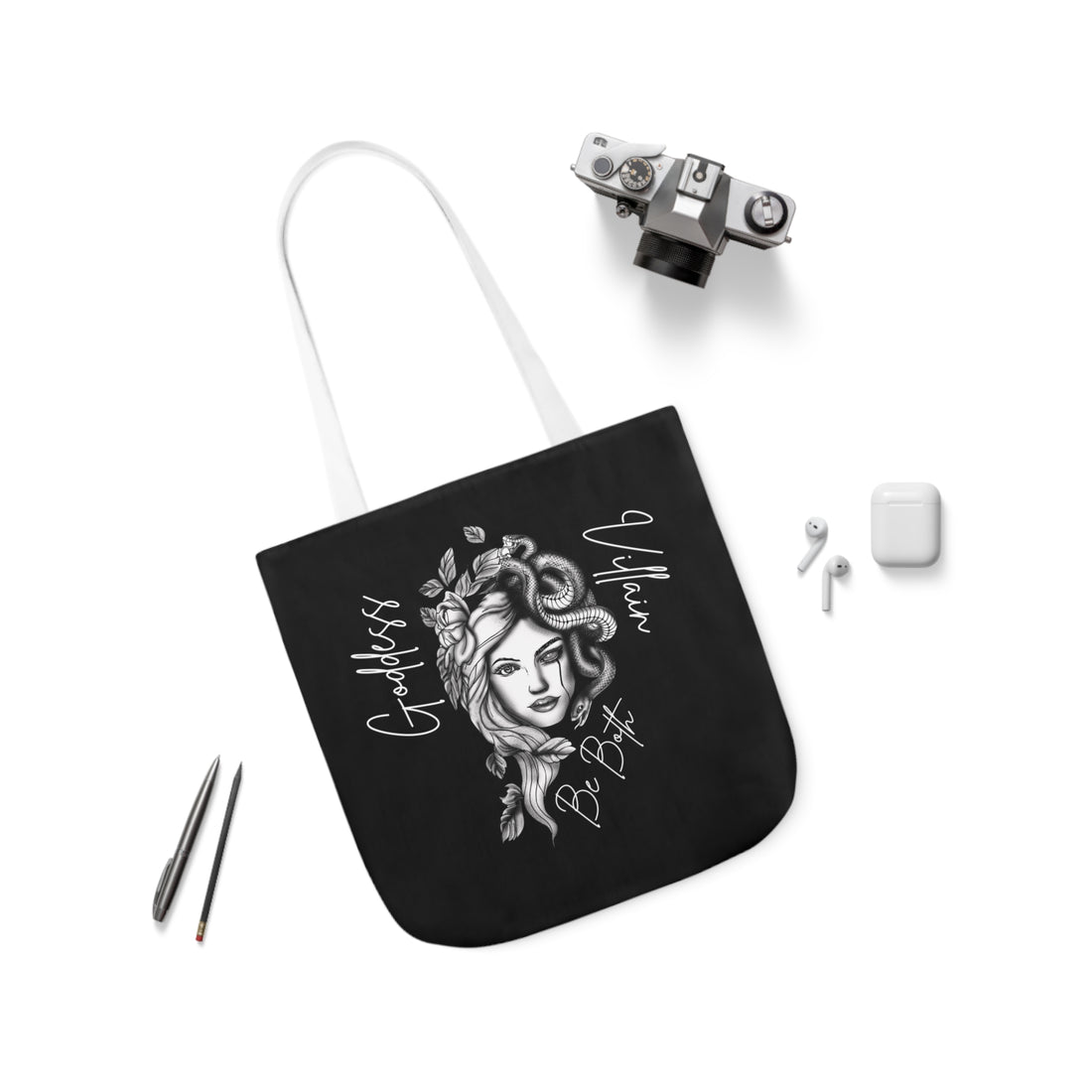 Goddess | Villain | Be Both | Canvas Tote | Black