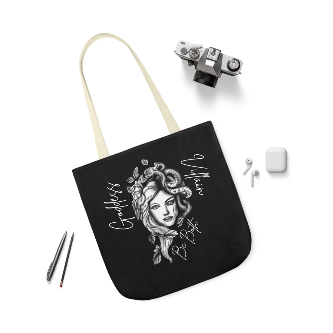 Goddess | Villain | Be Both | Canvas Tote | Black