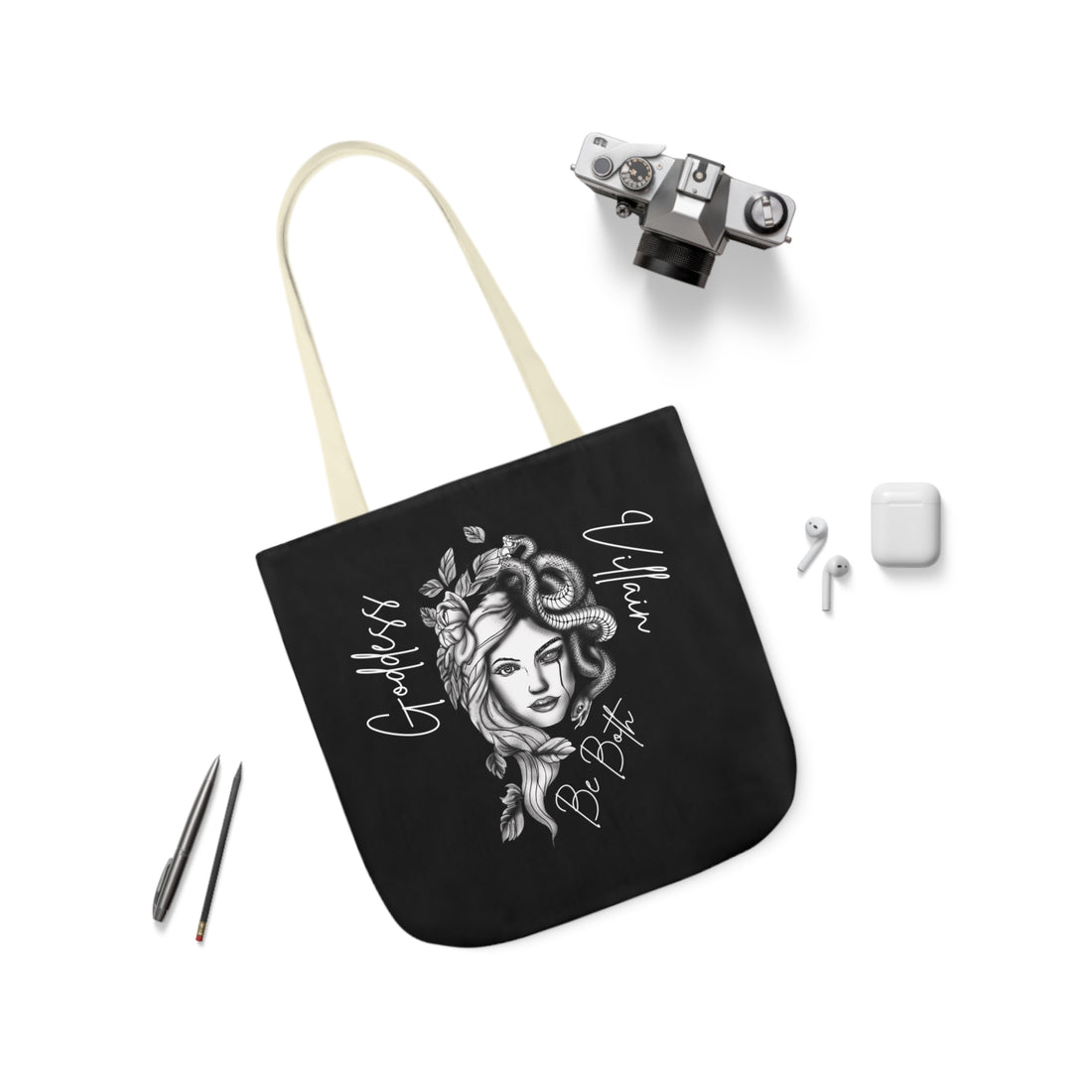 Goddess | Villain | Be Both | Canvas Tote | Black