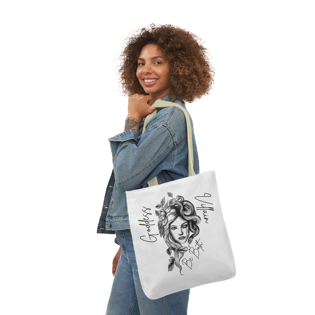 Goddess | Villain | Be Both | Canvas Tote | White