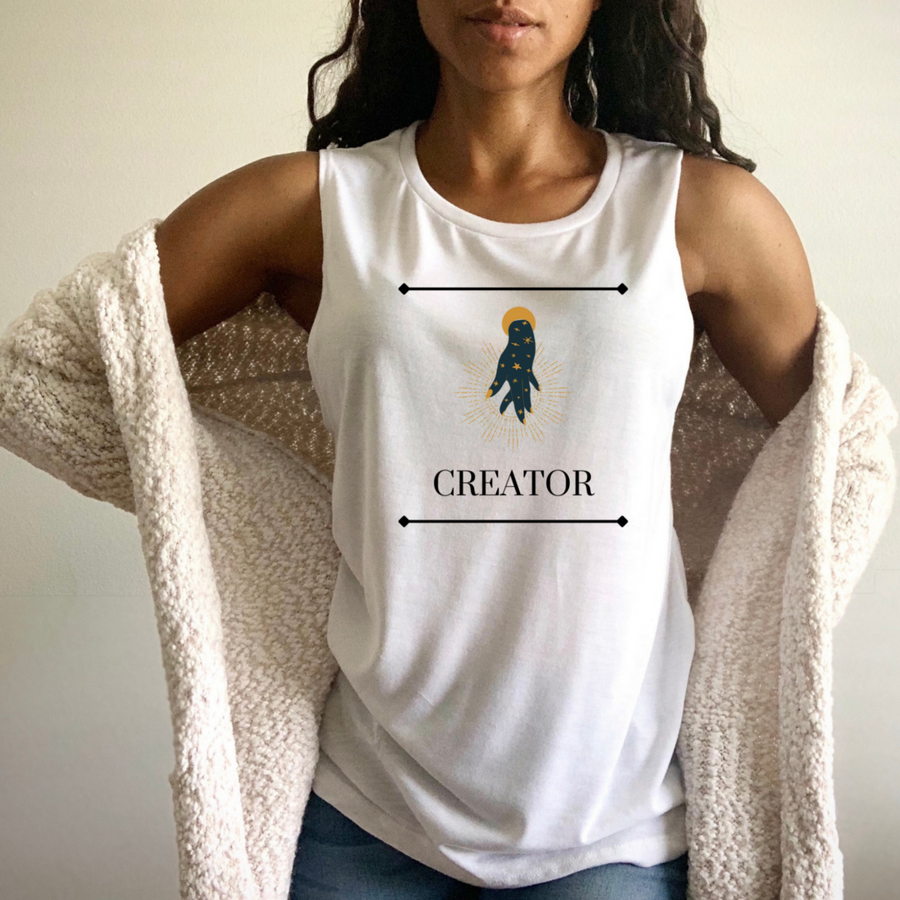 Creator | Flowy Scoop Muscle Tank | White