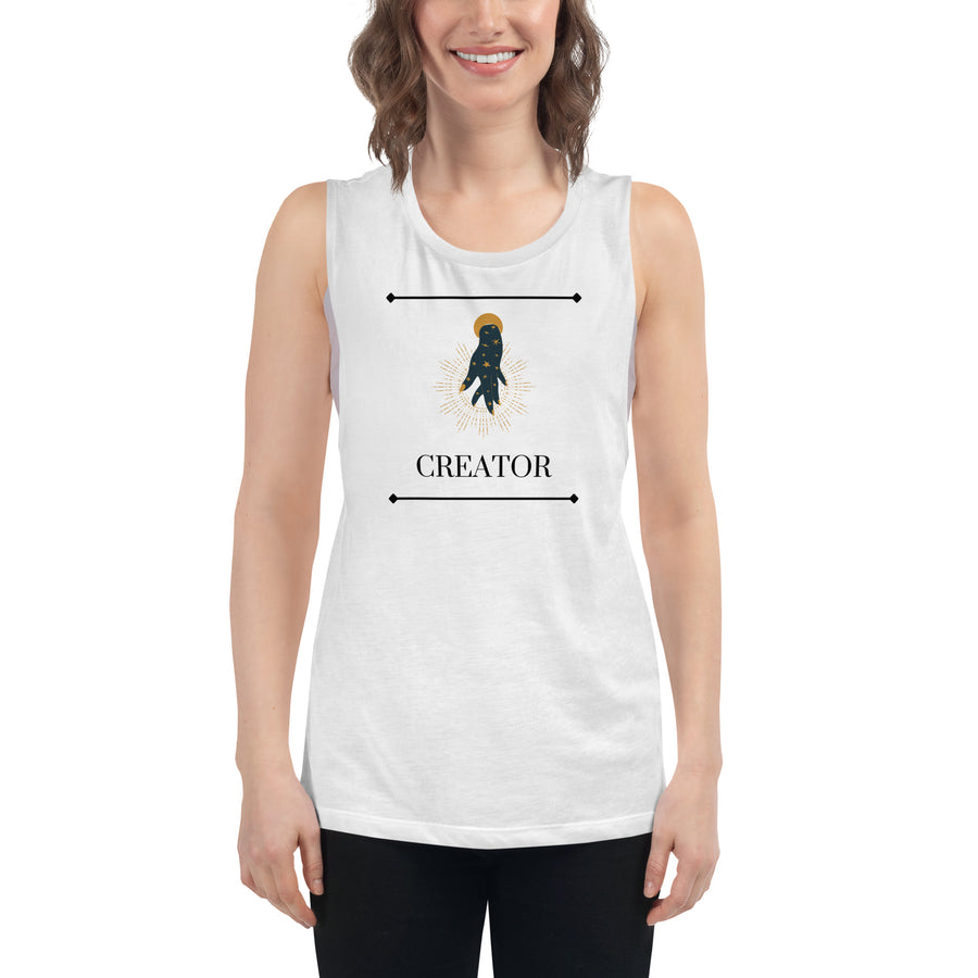 Creator | Flowy Scoop Muscle Tank | White